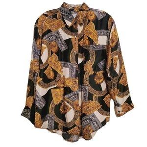 Whistles | Women's Vintage 100% Silk Button-Down Blouse (Small)